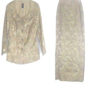 Vintage 80's KIR Gold Metallic Floral Maxi Skirt Set
